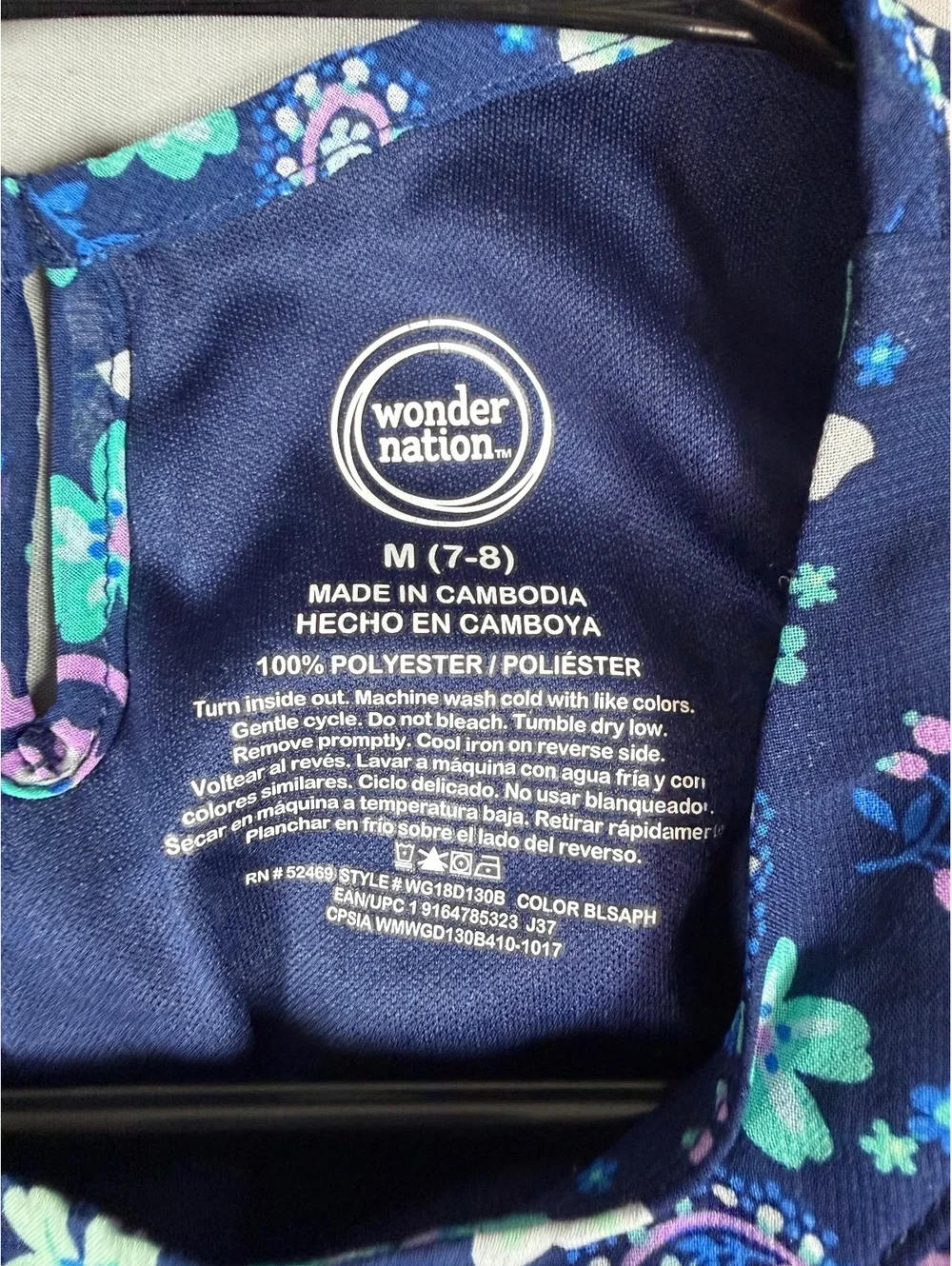 Wonder Nation Girls' Navy Blue Floral and Paisley Print Sleeveless Dress, Size M